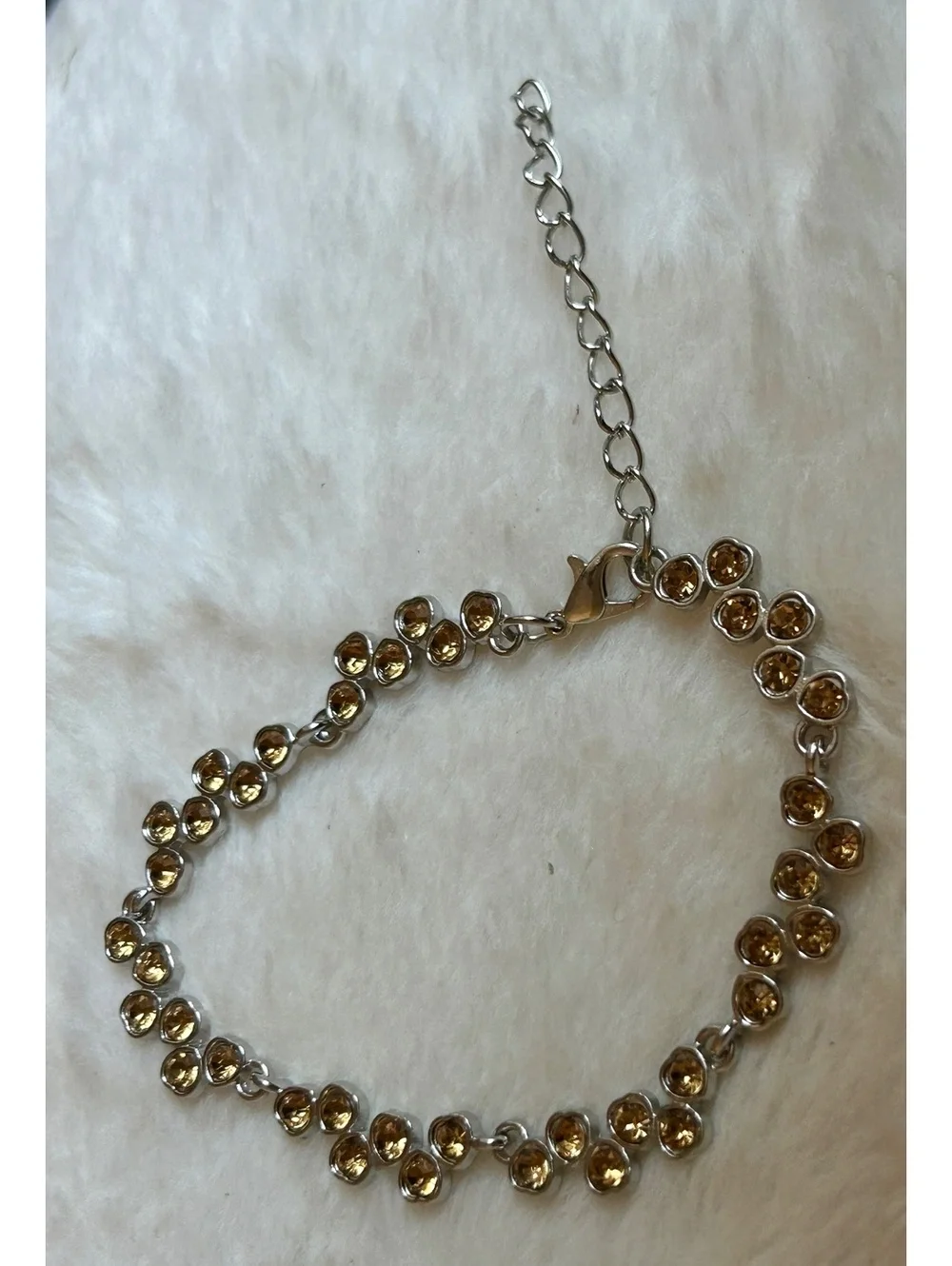 Silver Tone Bracelet with Amber Colored Stones